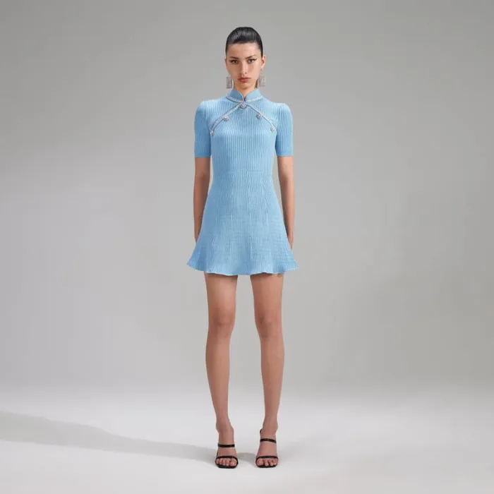 Dresses Woman SelfPortrait Blue Lurex Diamante Knit Mini Dress