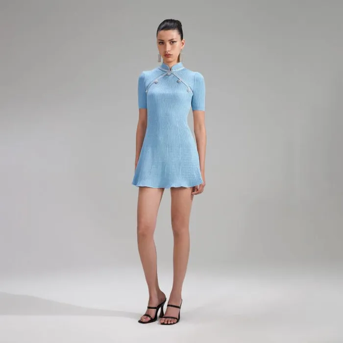 Dresses Woman SelfPortrait Blue Lurex Diamante Knit Mini Dress Dresses Woman SelfPortrait Blue Lurex Diamante Knit Mini Dress