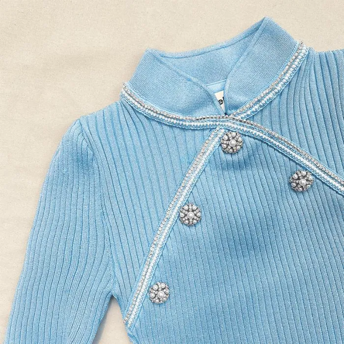 Dresses Woman SelfPortrait Blue Lurex Diamante Knit Mini Dress Dresses Woman SelfPortrait Blue Lurex Diamante Knit Mini Dress