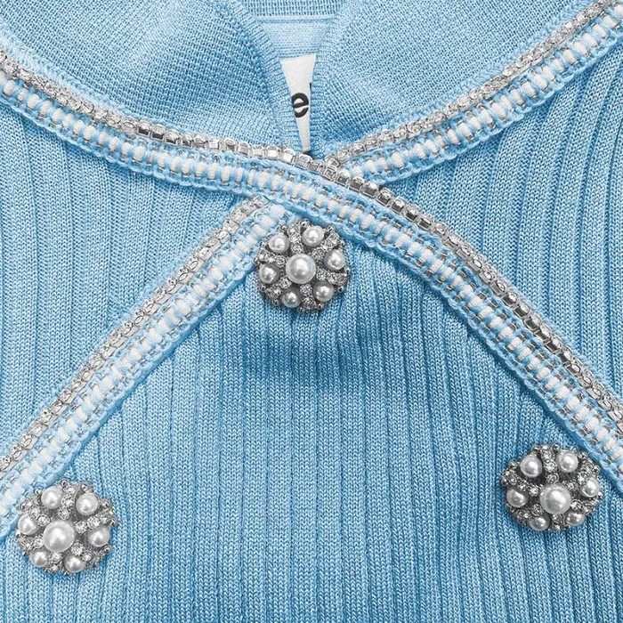 Dresses Woman SelfPortrait Blue Lurex Diamante Knit Mini Dress Dresses Woman SelfPortrait Blue Lurex Diamante Knit Mini Dress
