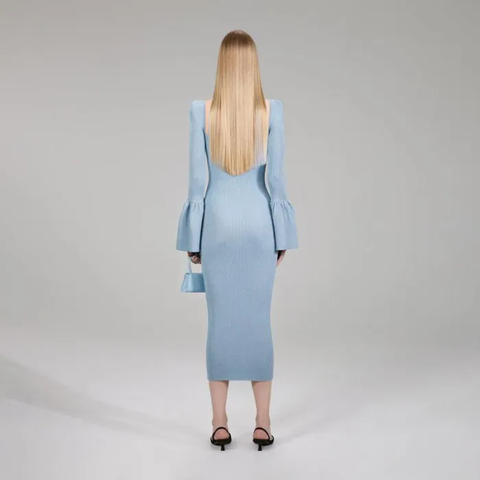 Dresses Woman SelfPortrait Blue Lurex Sweetheart Knit Midi Dress Dresses Woman SelfPortrait Blue Lurex Sweetheart Knit Midi Dress