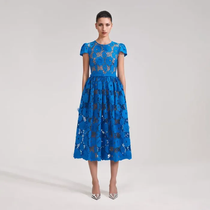 Dresses Woman SelfPortrait Blue Poppy Midi Dress