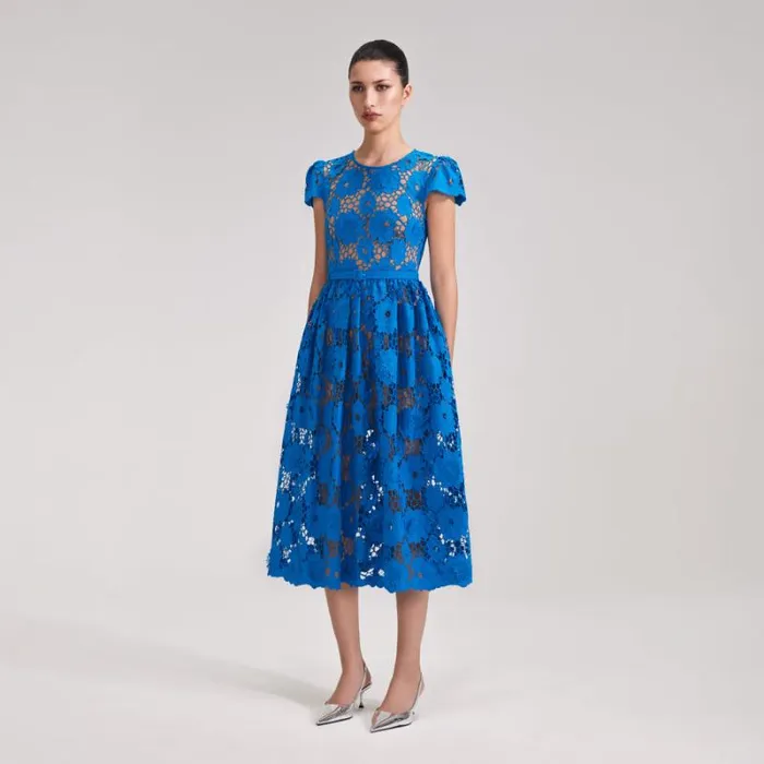 Dresses Woman SelfPortrait Blue Poppy Midi Dress Dresses Woman SelfPortrait Blue Poppy Midi Dress