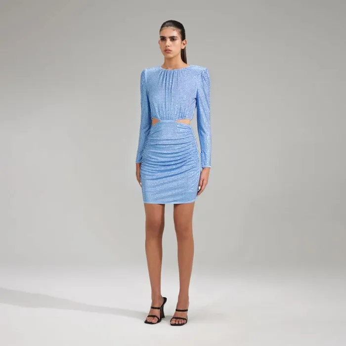 Dresses Woman SelfPortrait Blue Rhinestone Jersey Mini Dress Dresses Woman SelfPortrait Blue Rhinestone Jersey Mini Dress