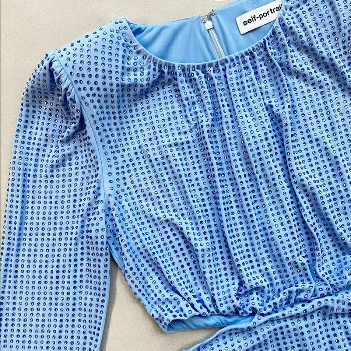 Dresses Woman SelfPortrait Blue Rhinestone Jersey Mini Dress Dresses Woman SelfPortrait Blue Rhinestone Jersey Mini Dress