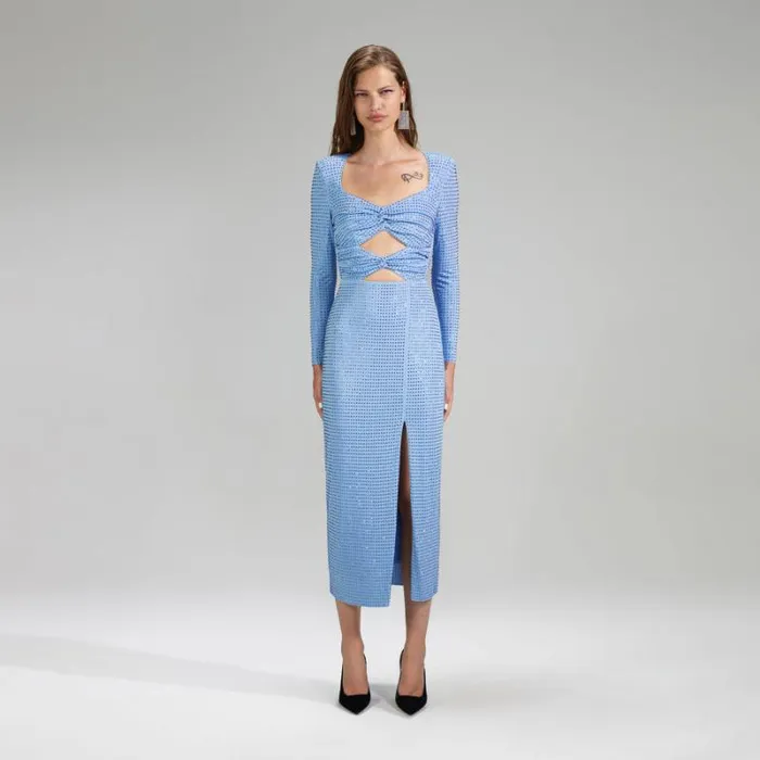 Dresses Woman SelfPortrait Blue Rhinestone Jersey Mini Dress Dresses Woman SelfPortrait Blue Rhinestone Jersey Mini Dress