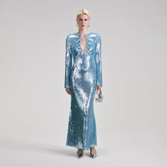 Dresses Woman SelfPortrait Blue Sequin Maxi Dress