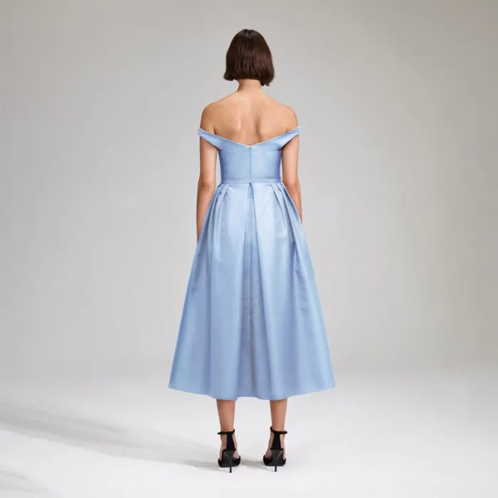 Dresses Woman SelfPortrait Blue Textured Off Shoulder Midi Dress Dresses Woman SelfPortrait Blue Textured Off Shoulder Midi Dress
