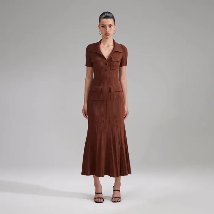 Dresses Woman SelfPortrait Brown Viscose Knit Midi Dress