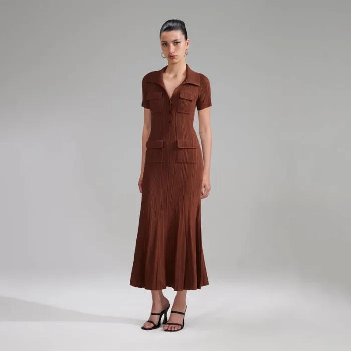 Dresses Woman SelfPortrait Brown Viscose Knit Midi Dress Dresses Woman SelfPortrait Brown Viscose Knit Midi Dress