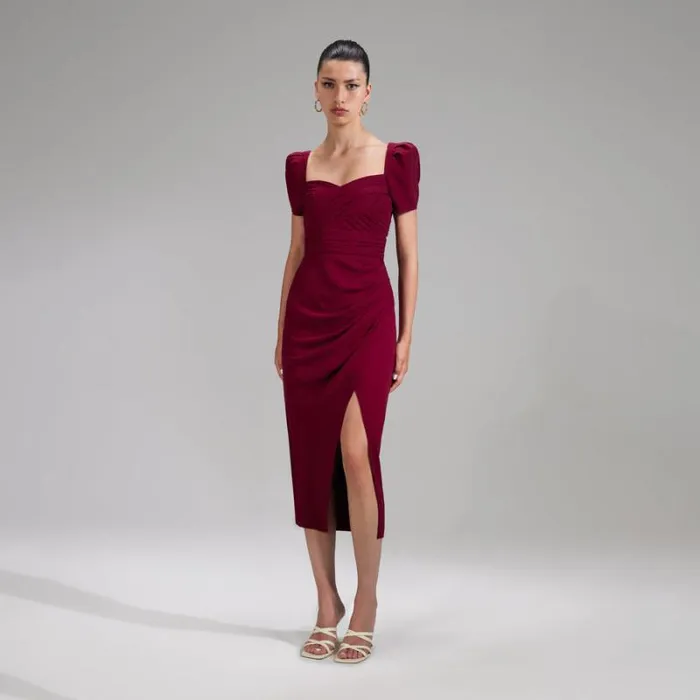 Dresses Woman SelfPortrait Burgundy Stretch Crepe Midi Dress Dresses Woman SelfPortrait Burgundy Stretch Crepe Midi Dress
