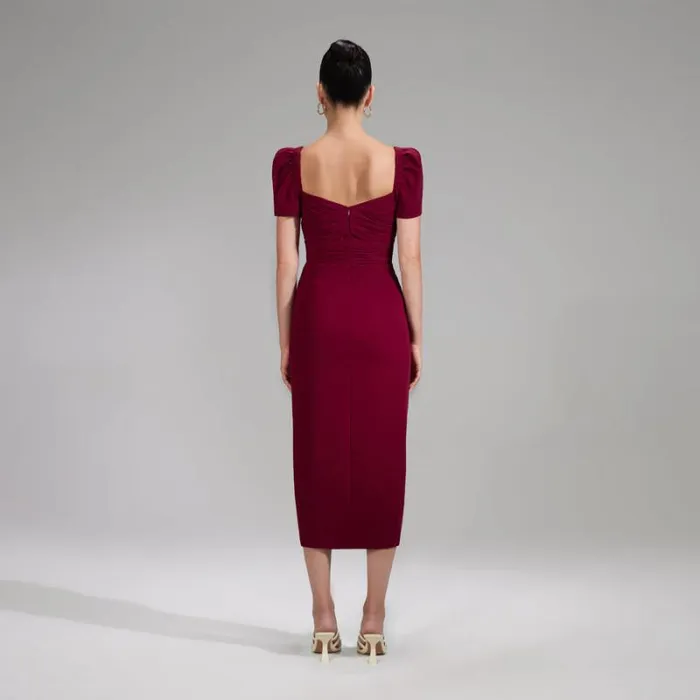 Dresses Woman SelfPortrait Burgundy Stretch Crepe Midi Dress Dresses Woman SelfPortrait Burgundy Stretch Crepe Midi Dress