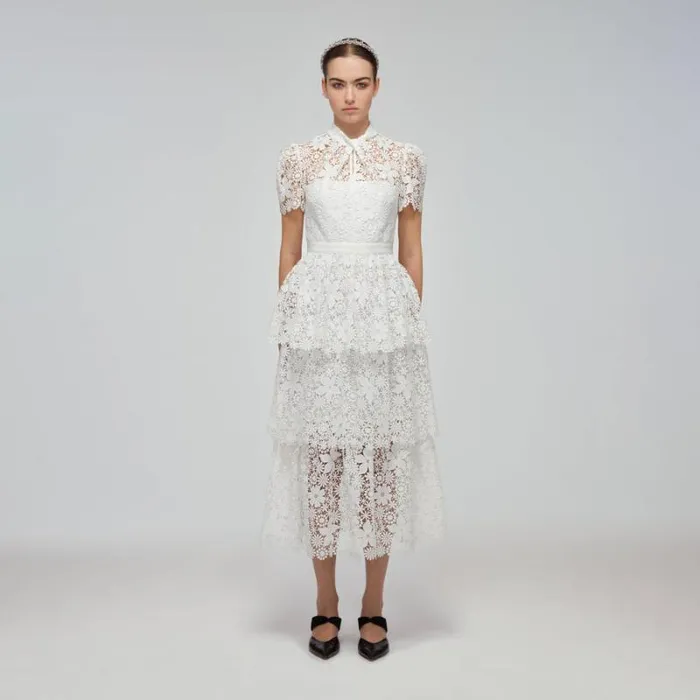 Dresses Woman SelfPortrait Champagne Sequin Tiered Midi Dress Dresses Woman SelfPortrait Champagne Sequin Tiered Midi Dress