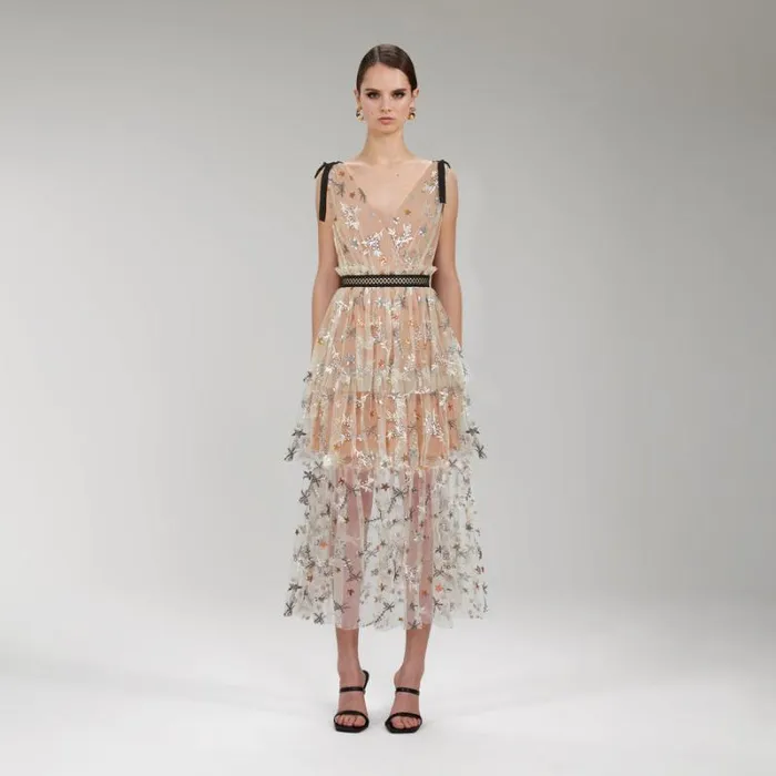 Dresses Woman SelfPortrait Champagne Sequinned Midi Dress Dresses Woman SelfPortrait Champagne Sequinned Midi Dress