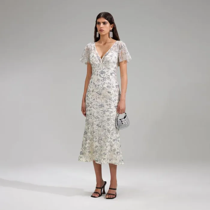 Dresses Woman SelfPortrait Champagne Sequinned Midi Dress Dresses Woman SelfPortrait Champagne Sequinned Midi Dress