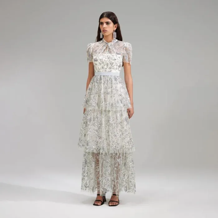 Dresses Woman SelfPortrait Champagne Sequinned Tiered Maxi Dress Dresses Woman SelfPortrait Champagne Sequinned Tiered Maxi Dress