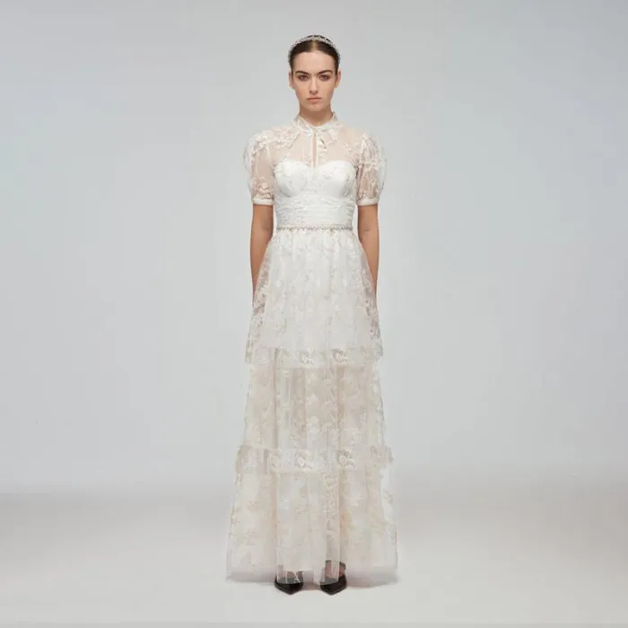 Dresses Woman SelfPortrait Champagne Sequinned Tiered Maxi Dress Dresses Woman SelfPortrait Champagne Sequinned Tiered Maxi Dress
