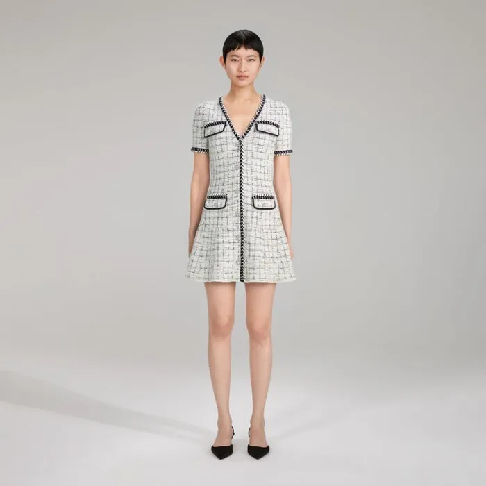 Dresses Woman SelfPortrait Check Yarn Flared Knit Mini Dress