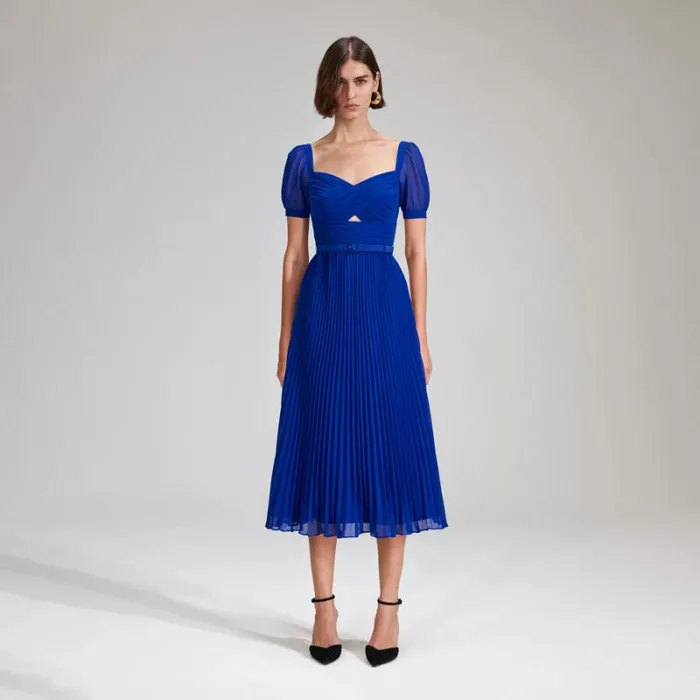 Dresses Woman SelfPortrait Cobalt Chiffon Midi Dress