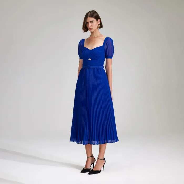 Dresses Woman SelfPortrait Cobalt Chiffon Midi Dress Dresses Woman SelfPortrait Cobalt Chiffon Midi Dress