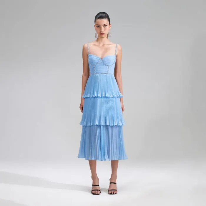 Dresses Woman SelfPortrait Cobalt Chiffon Midi Dress Dresses Woman SelfPortrait Cobalt Chiffon Midi Dress
