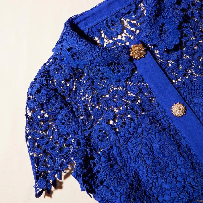 Dresses Woman SelfPortrait Cobalt Rose Lace Button Midi Dress Dresses Woman SelfPortrait Cobalt Rose Lace Button Midi Dress