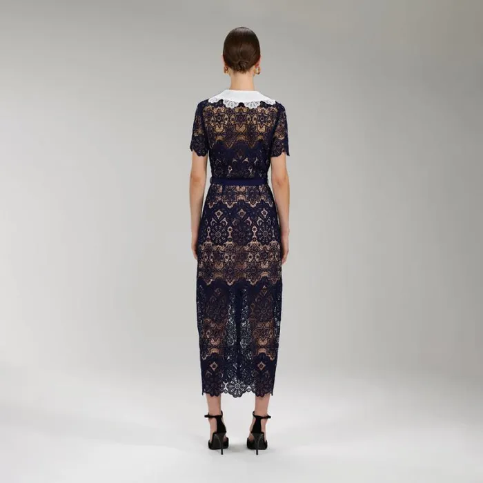 Dresses Woman SelfPortrait Cobalt Rose Lace Button Midi Dress Dresses Woman SelfPortrait Cobalt Rose Lace Button Midi Dress