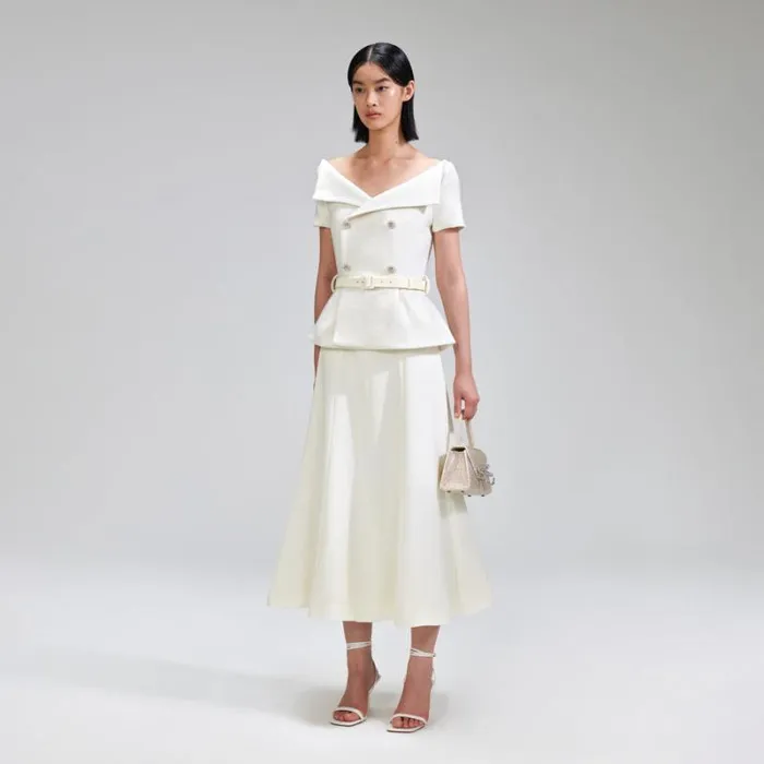 Dresses Woman SelfPortrait Cream Boucle Midi Dress Dresses Woman SelfPortrait Cream Boucle Midi Dress
