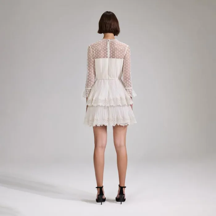Dresses Woman SelfPortrait Cream Chiffon Lace Tiered Mini Dress Dresses Woman SelfPortrait Cream Chiffon Lace Tiered Mini Dress