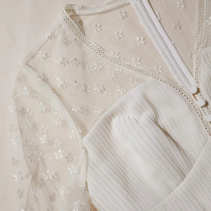 Dresses Woman SelfPortrait Cream Chiffon Lace Tiered Mini Dress Dresses Woman SelfPortrait Cream Chiffon Lace Tiered Mini Dress