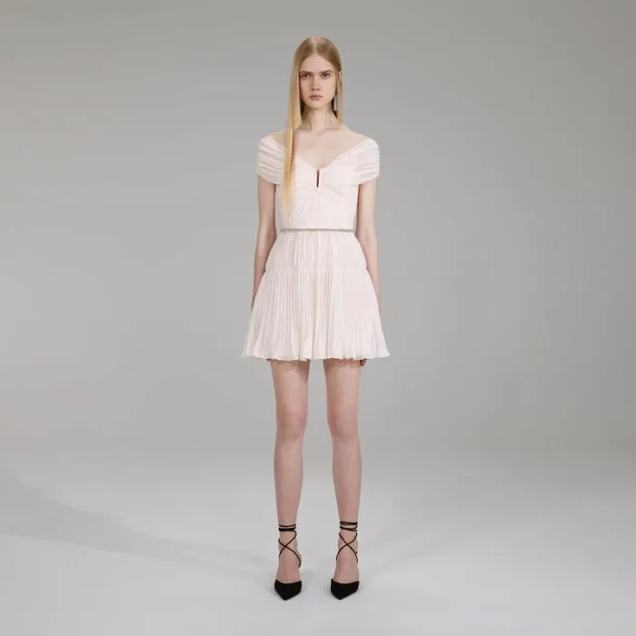 Dresses Woman SelfPortrait Cream Chiffon Mini Dress