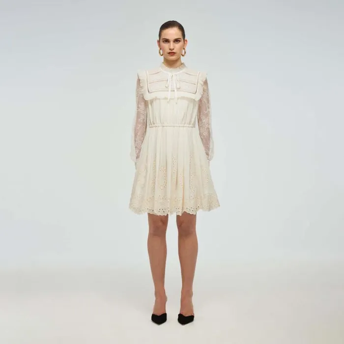 Dresses Woman SelfPortrait Cream Chiffon Mini Dress Dresses Woman SelfPortrait Cream Chiffon Mini Dress