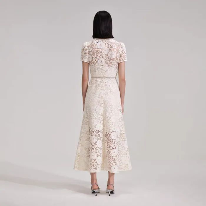 Dresses Woman SelfPortrait Cream Cord Lace Bow Midi Dress Dresses Woman SelfPortrait Cream Cord Lace Bow Midi Dress