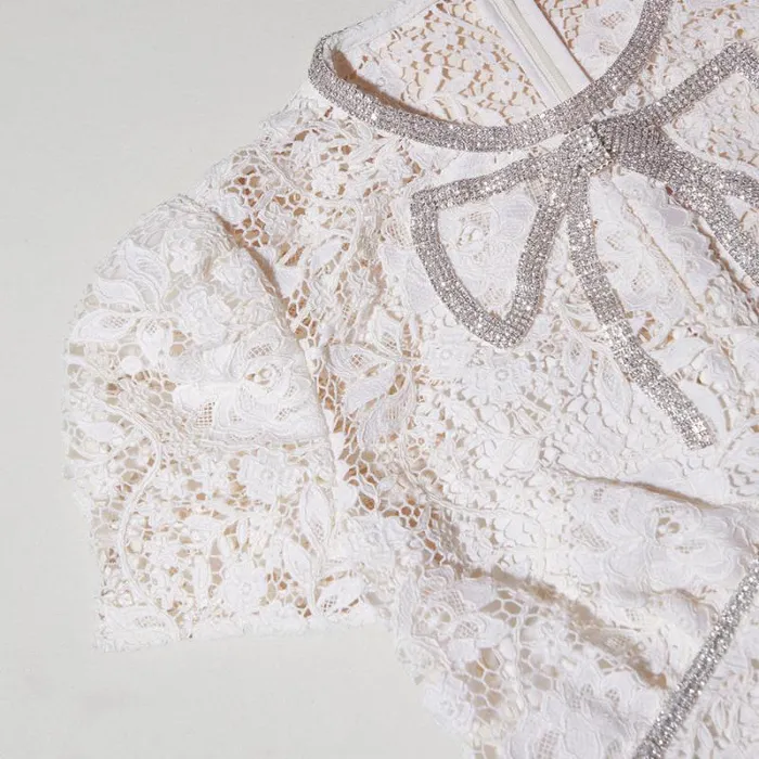 Dresses Woman SelfPortrait Cream Cord Lace Bow Midi Dress Dresses Woman SelfPortrait Cream Cord Lace Bow Midi Dress
