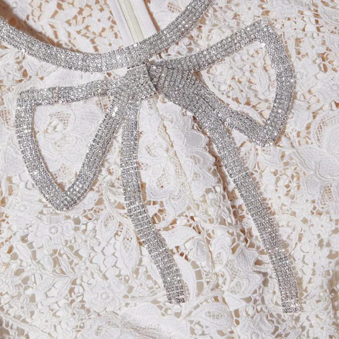Dresses Woman SelfPortrait Cream Cord Lace Bow Midi Dress Dresses Woman SelfPortrait Cream Cord Lace Bow Midi Dress