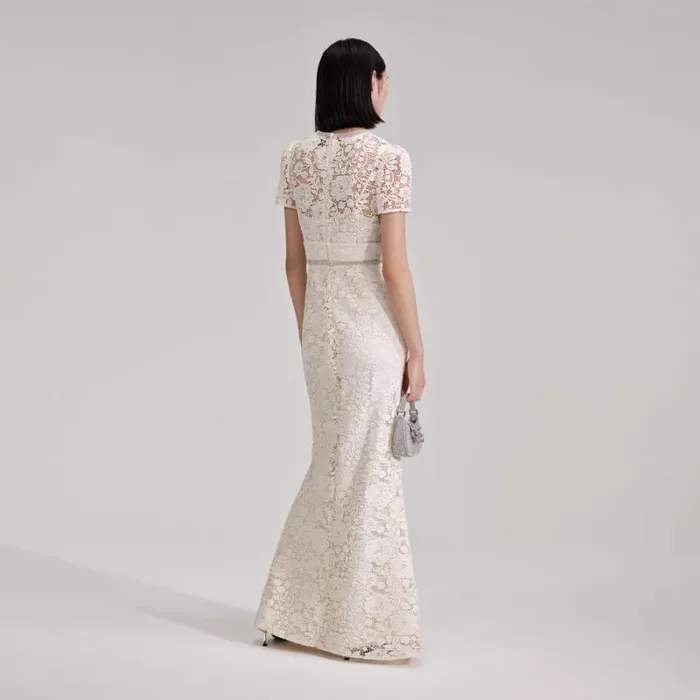 Dresses Woman SelfPortrait Cream Cord Lace Bow Midi Dress Dresses Woman SelfPortrait Cream Cord Lace Bow Midi Dress