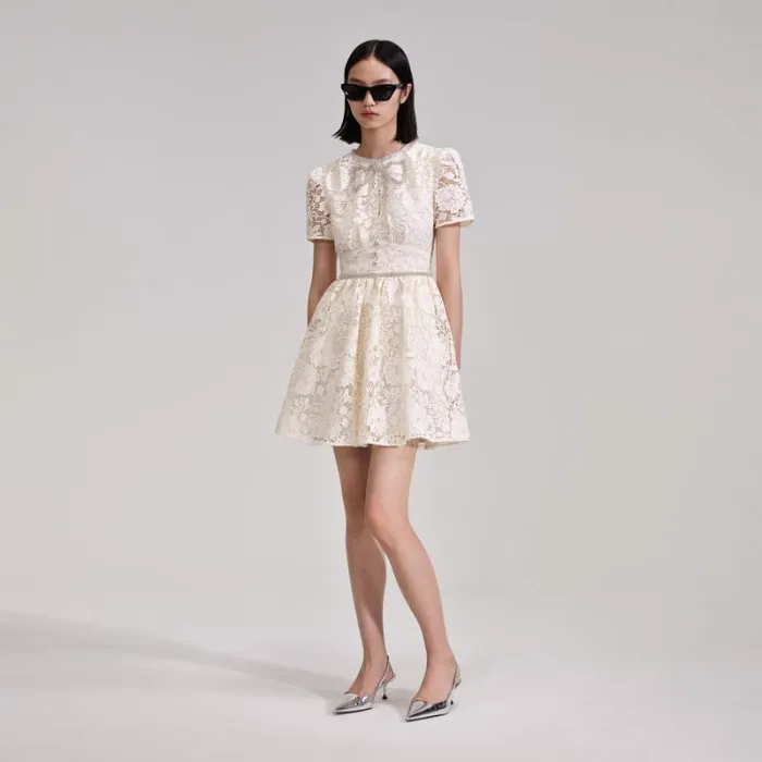 Dresses Woman SelfPortrait Cream Cord Lace Bow Mini Dress Dresses Woman SelfPortrait Cream Cord Lace Bow Mini Dress
