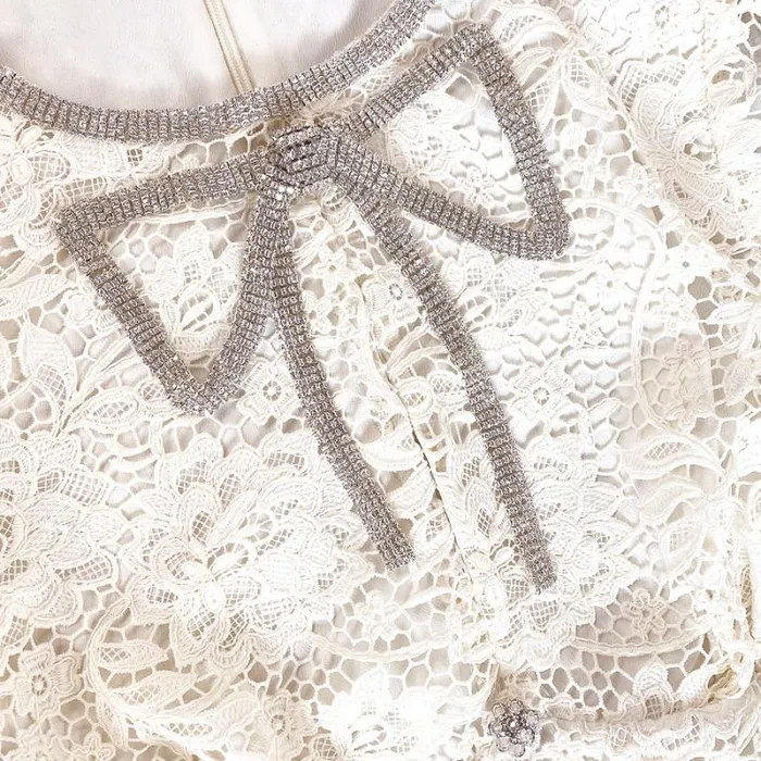 Dresses Woman SelfPortrait Cream Cord Lace Bow Mini Dress Dresses Woman SelfPortrait Cream Cord Lace Bow Mini Dress