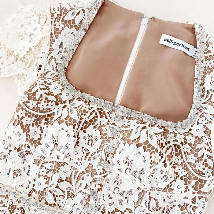Dresses Woman SelfPortrait Cream Cord Lace Diamante Midi Dress Dresses Woman SelfPortrait Cream Cord Lace Diamante Midi Dress