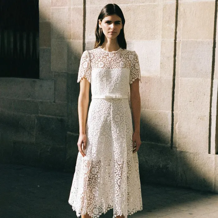 Dresses Woman SelfPortrait Cream Cord Lace Tiered Midi Dress Dresses Woman SelfPortrait Cream Cord Lace Tiered Midi Dress