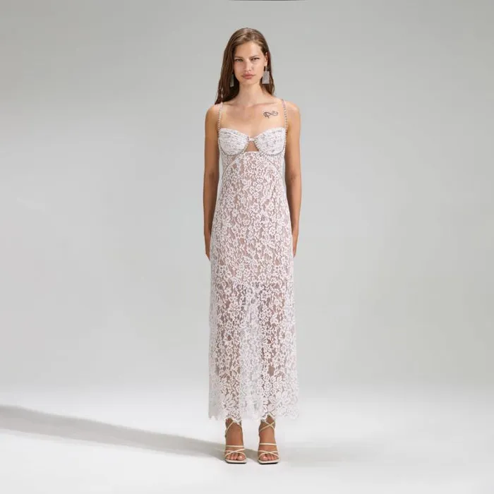 Dresses Woman SelfPortrait Cream Cord Lace Tiered Midi Dress Dresses Woman SelfPortrait Cream Cord Lace Tiered Midi Dress