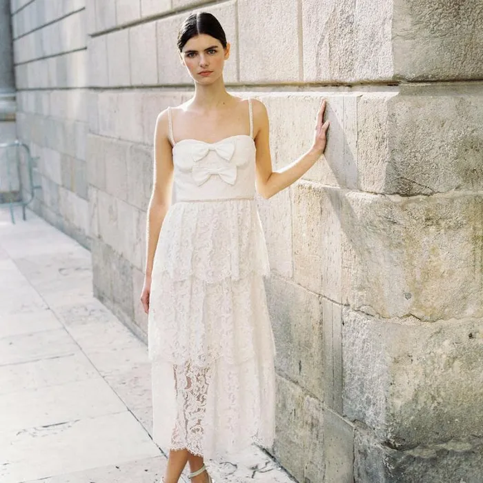 Dresses Woman SelfPortrait Cream Cord Lace Tiered Midi Dress Dresses Woman SelfPortrait Cream Cord Lace Tiered Midi Dress
