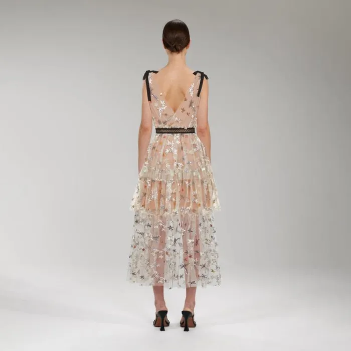 Dresses Woman SelfPortrait Cream Grid Sequin Crepe Midi Dress Dresses Woman SelfPortrait Cream Grid Sequin Crepe Midi Dress