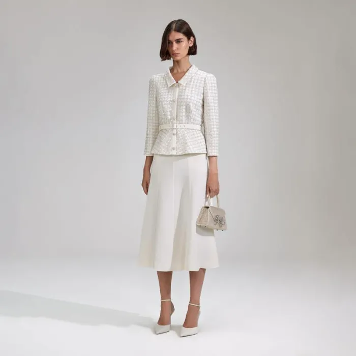 Dresses Woman SelfPortrait Cream Grid Sequin Crepe Midi Dress Dresses Woman SelfPortrait Cream Grid Sequin Crepe Midi Dress