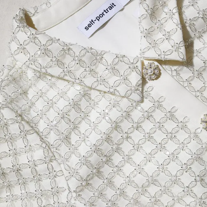 Dresses Woman SelfPortrait Cream Grid Sequin Crepe Midi Dress Dresses Woman SelfPortrait Cream Grid Sequin Crepe Midi Dress