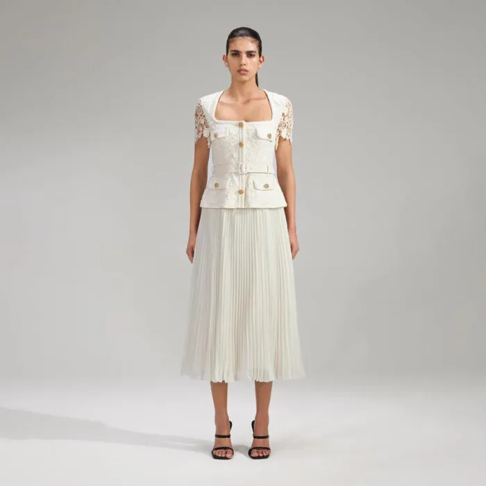 Dresses Woman SelfPortrait Cream Guipure Lace Midi Dress