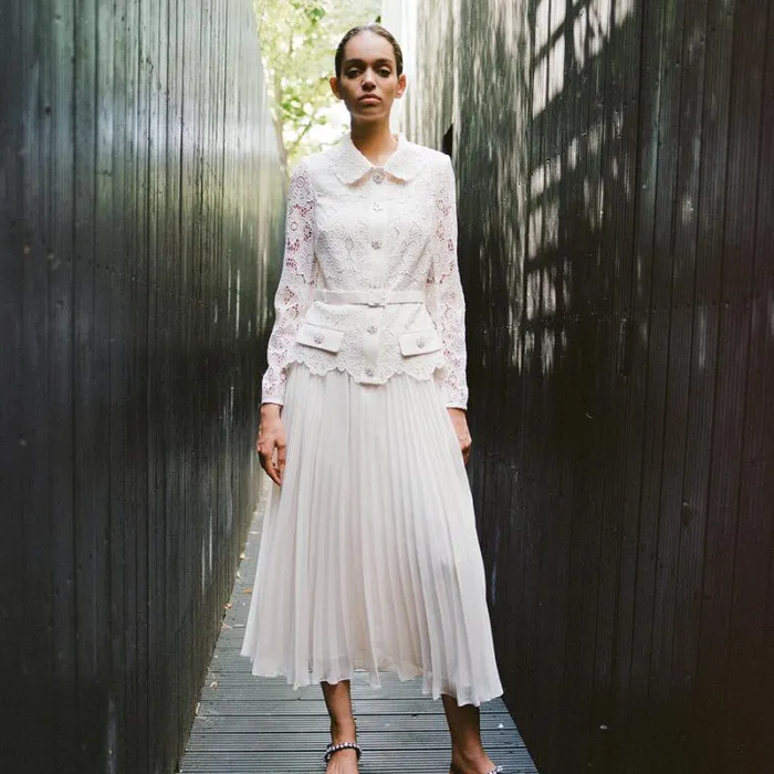 Dresses Woman SelfPortrait Cream Guipure Lace Midi Dress Dresses Woman SelfPortrait Cream Guipure Lace Midi Dress