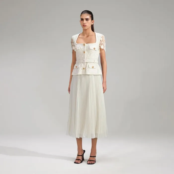 Dresses Woman SelfPortrait Cream Guipure Lace Midi Dress Dresses Woman SelfPortrait Cream Guipure Lace Midi Dress