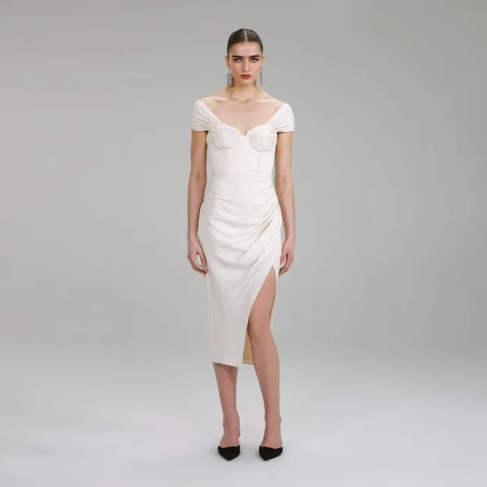 Dresses Woman SelfPortrait Cream Pleated Chiffon Midi Dress Dresses Woman SelfPortrait Cream Pleated Chiffon Midi Dress