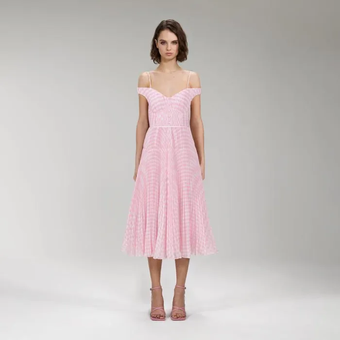 Dresses Woman SelfPortrait Cream Pleated Chiffon Midi Dress Dresses Woman SelfPortrait Cream Pleated Chiffon Midi Dress